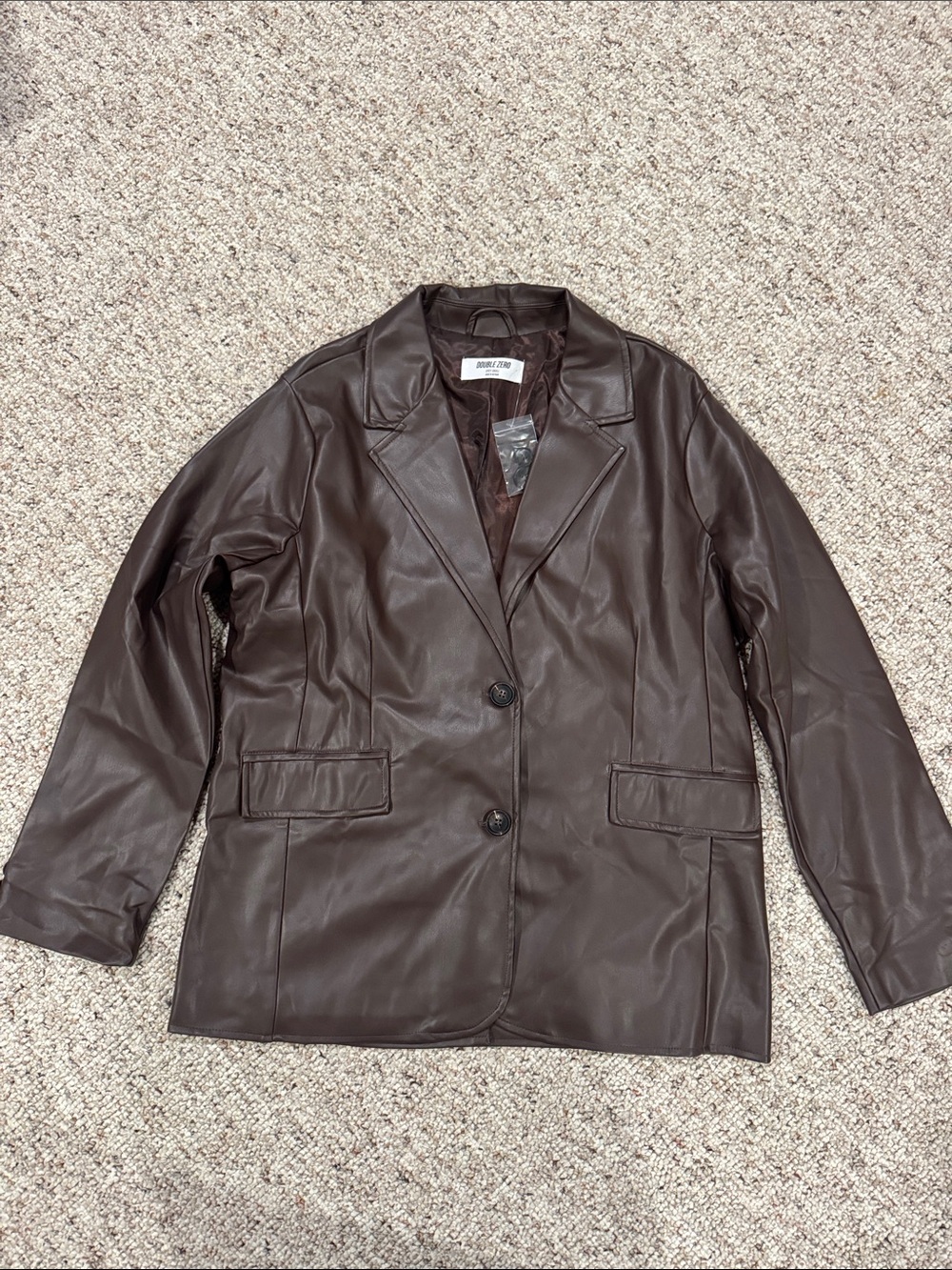 NWOT Double Zero Brown Faux Leather Blazer
